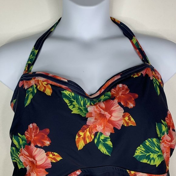 Tropical Escape‎ Swimming Top Navy Blue Floral Halt - Picture 5 of 8